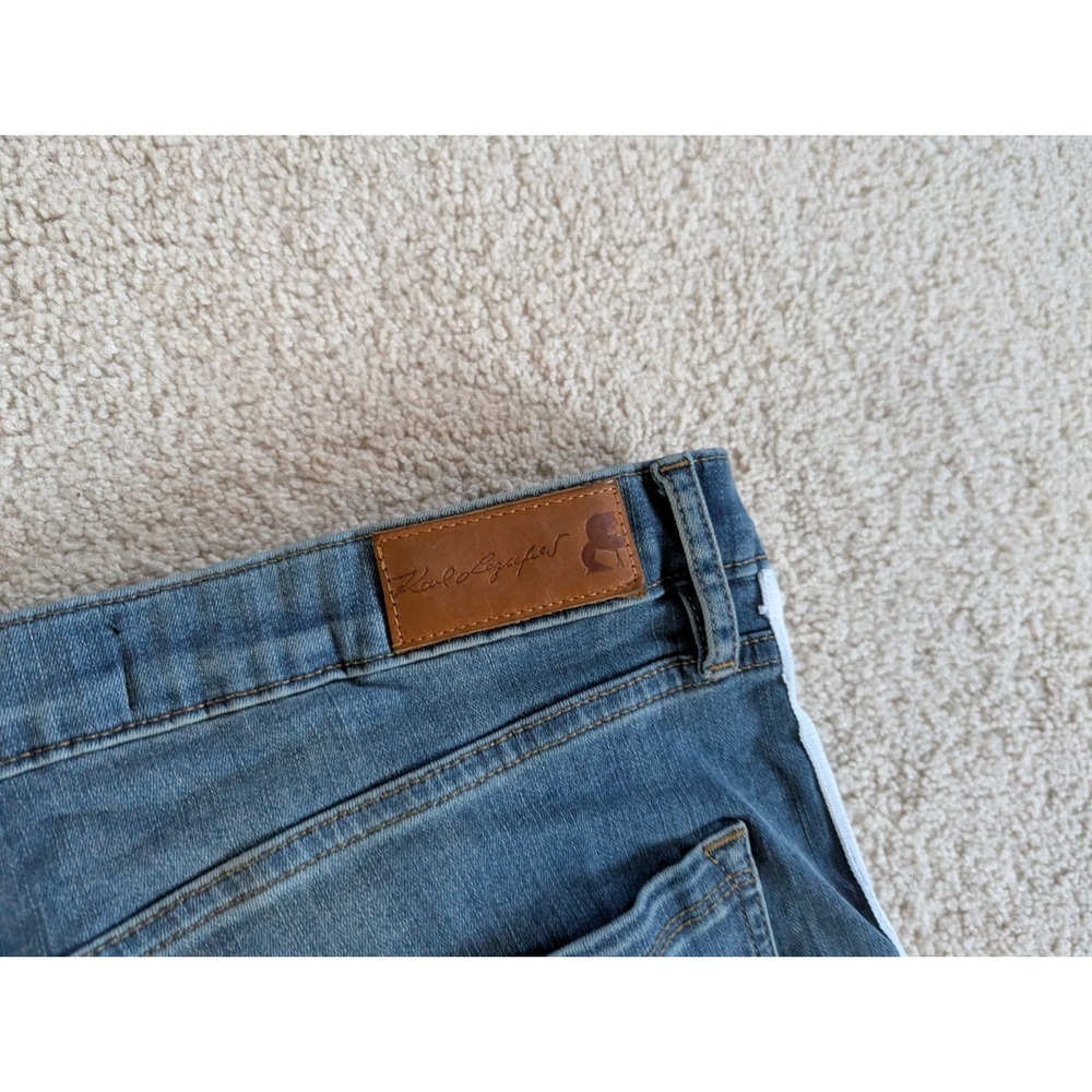 Karl Lagerfeld Blue Denim Side Stripe Straight Leg Pants Womens 12 Logo Tape - Picture 15 of 15